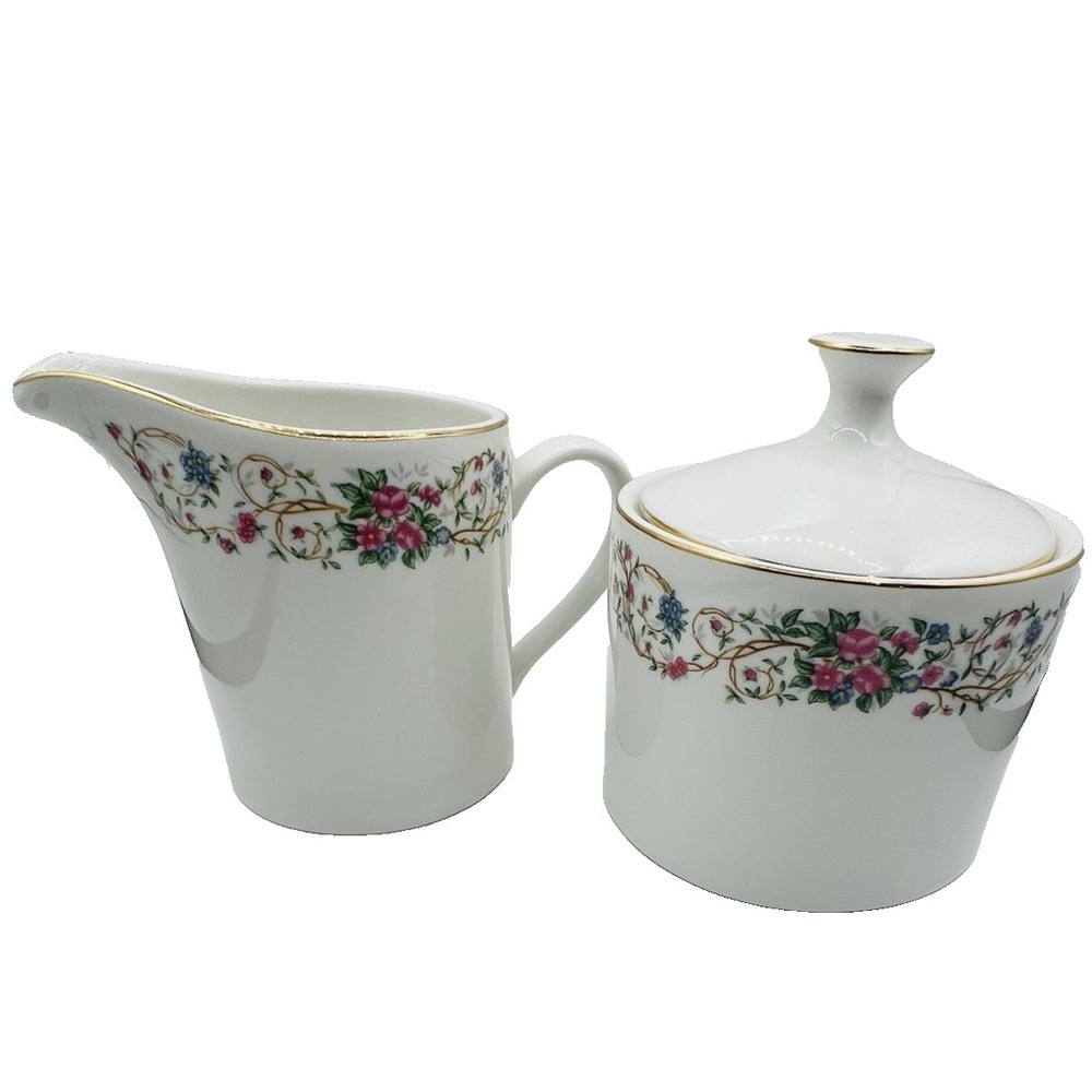 Farberware Monaco Cream & Sugar Bowl Set Floral Gold Trim Vintage Fine China